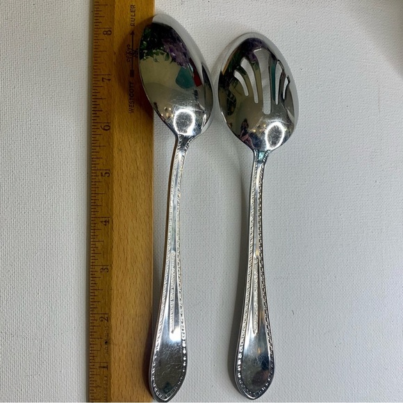Reed & Barton Traditional Tanglewood 18/10 Stainless Slotted Spoon Serving Set 2 - Picture 14 of 16